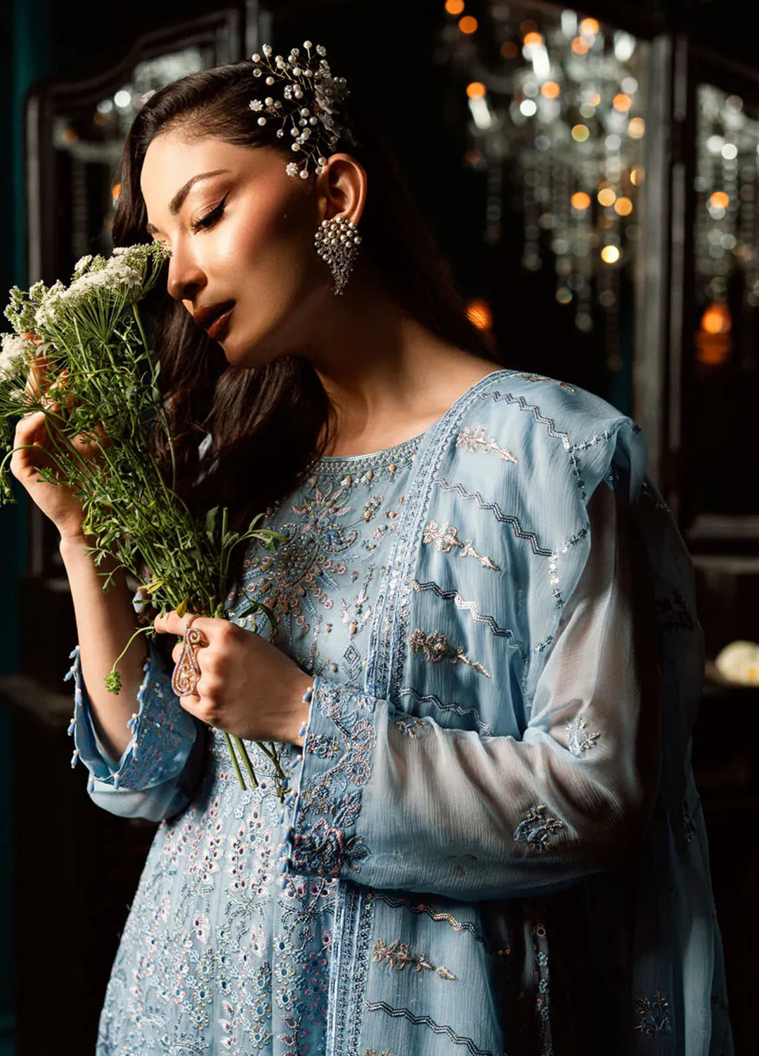 Elara by Shamooz Embroidered Chiffon Suit Unstitched 3 Piece SHM25EF SU-0123 Sawaan - Festive Collection