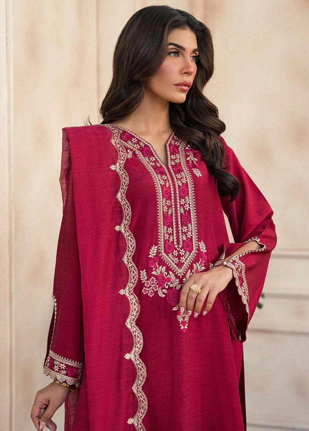 Attire by Maha Pret Embroidered Raw Silk 3 Piece Suit Fair hues main image 0