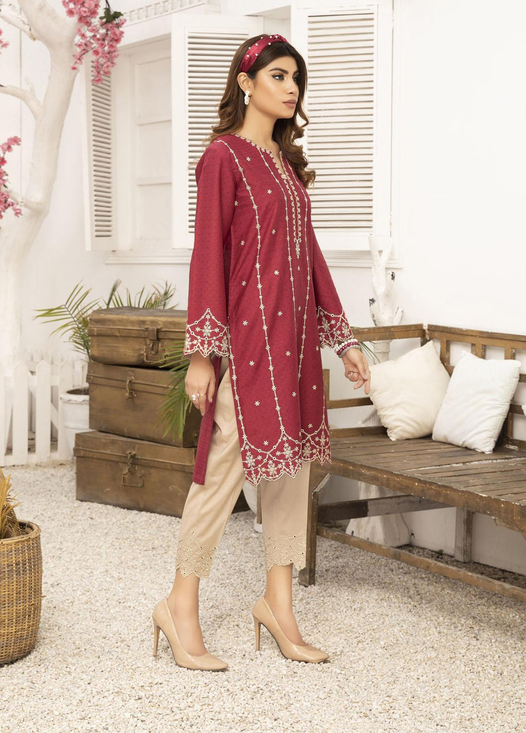 Elegance Casual Pret Embroidered Lawn Shirt CARMINE