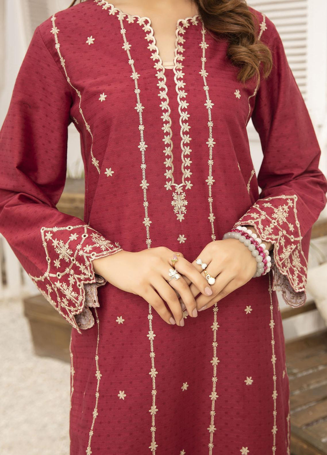 Elegance Casual Pret Embroidered Lawn Shirt CARMINE
