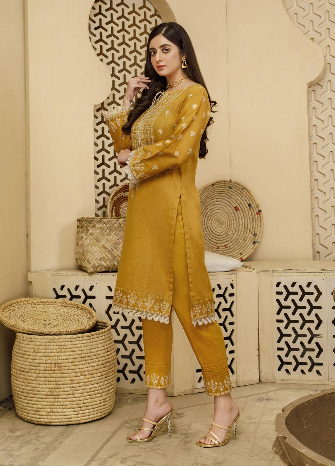 Elegance Luxury Pret Embroidered Karandi 2 Piece Suit ELG21WP SUNFLOWER