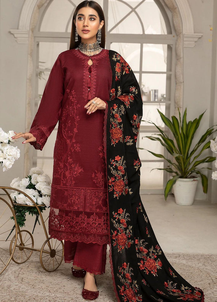Elegance Embroidered Khaddar Suits Unstitched 3 Piece ELG22W MN-58 GARNET - Winter Collection
