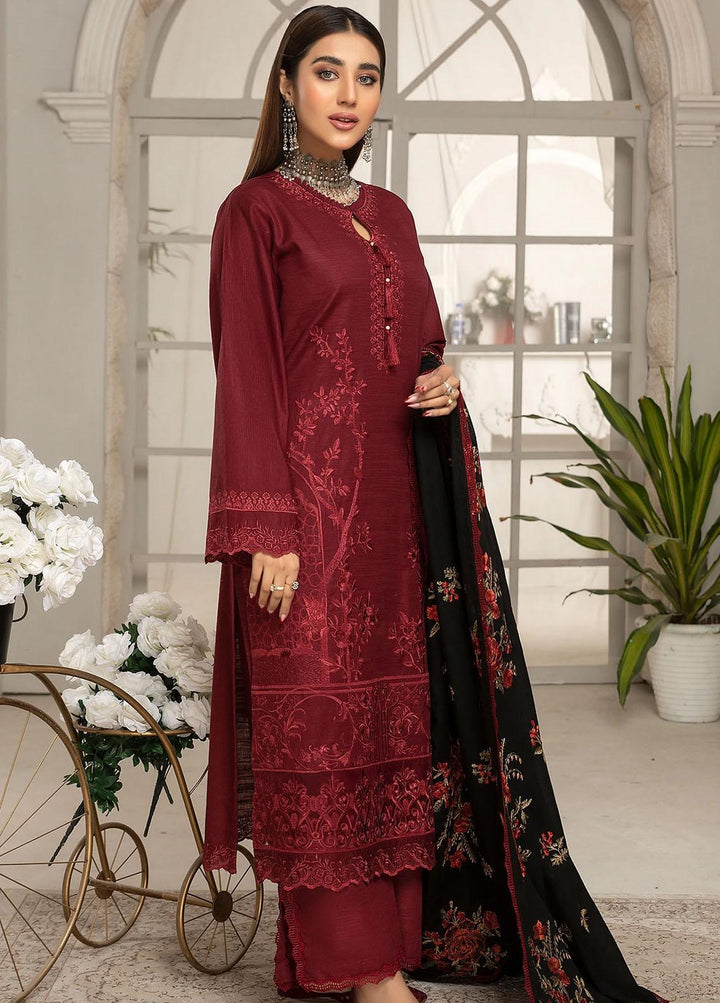 Elegance Embroidered Khaddar Suits Unstitched 3 Piece ELG22W MN-58 GARNET - Winter Collection