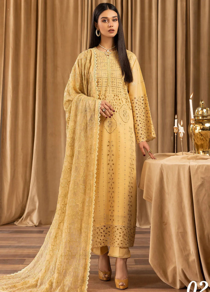 Elegant by Humdum Chikankari Lawn Suit Unstitched 4 Piece HD25EC D-02 - Summer Collection