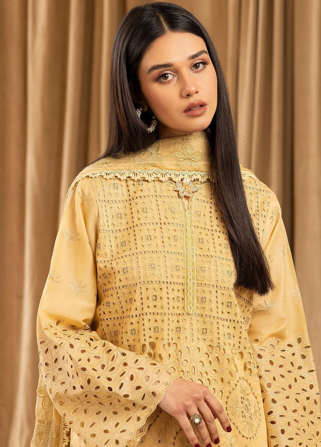 Elegant by Humdum Chikankari Lawn Suit Unstitched 4 Piece HD25EC D-02 - Summer Collection