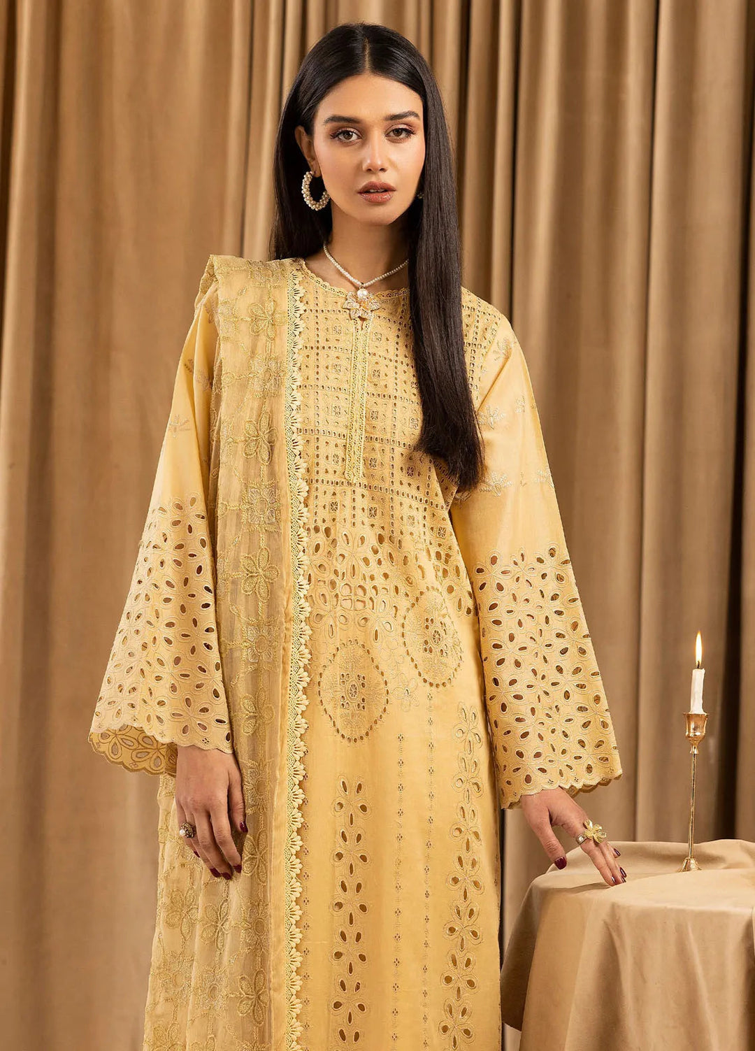 Elegant by Humdum Chikankari Lawn Suit Unstitched 4 Piece HD25EC D-02 - Summer Collection