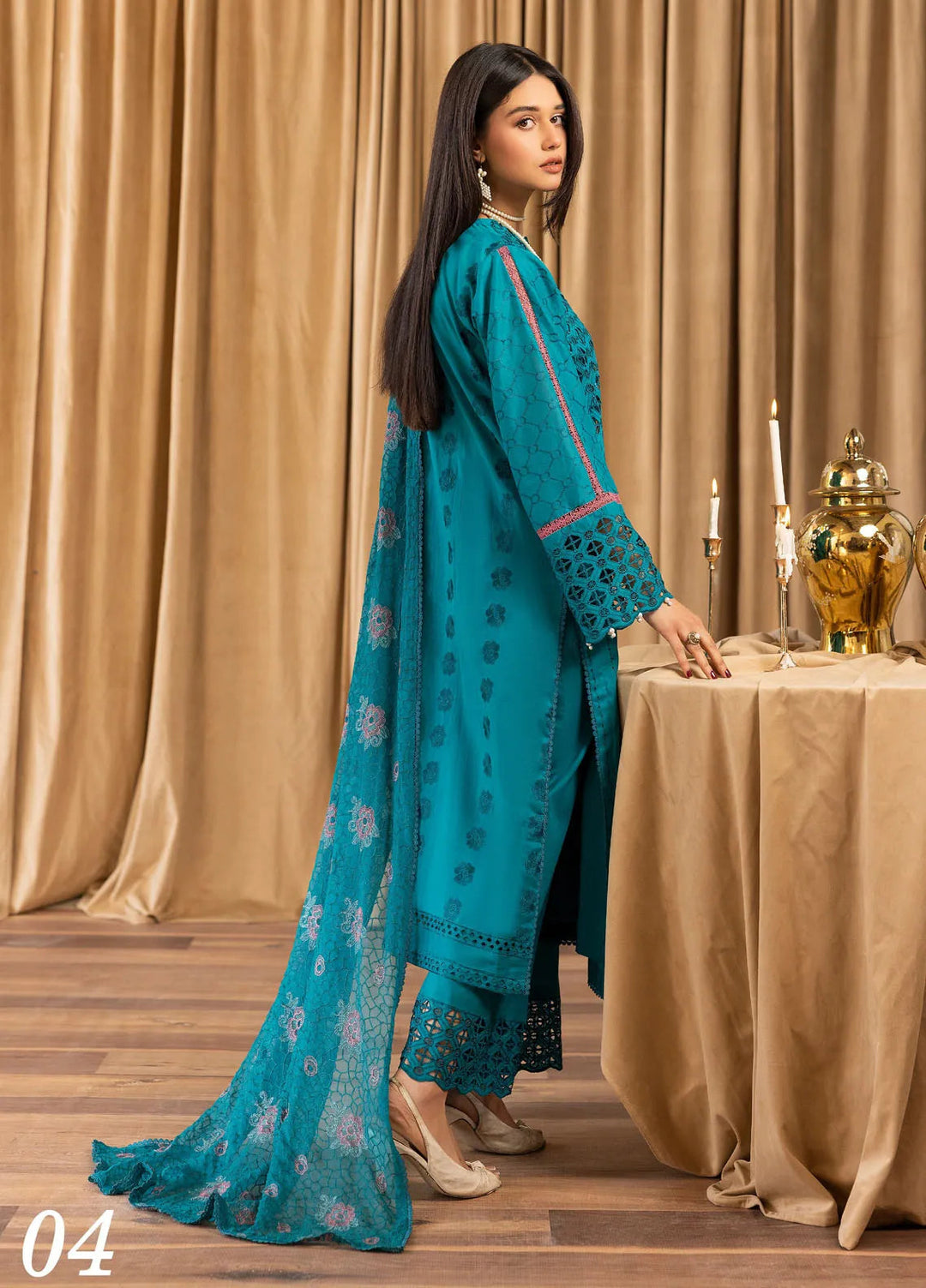 Elegant by Humdum Chikankari Lawn Suit Unstitched 4 Piece HD25EC D-04 - Summer Collection