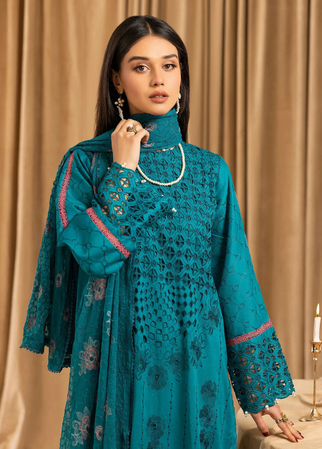Elegant by Humdum Chikankari Lawn Suit Unstitched 4 Piece HD25EC D-04 - Summer Collection