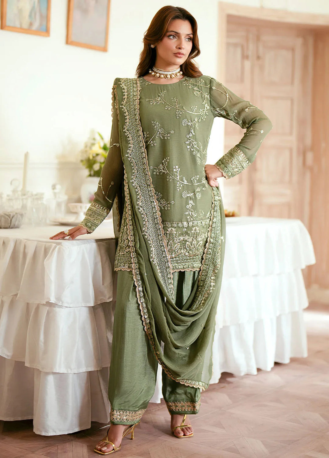 Elinor by Sahane Embroidered Chiffon Suits Unstitched 3 Piece SNE24EL EL-1801 Vianna - Formal Collection