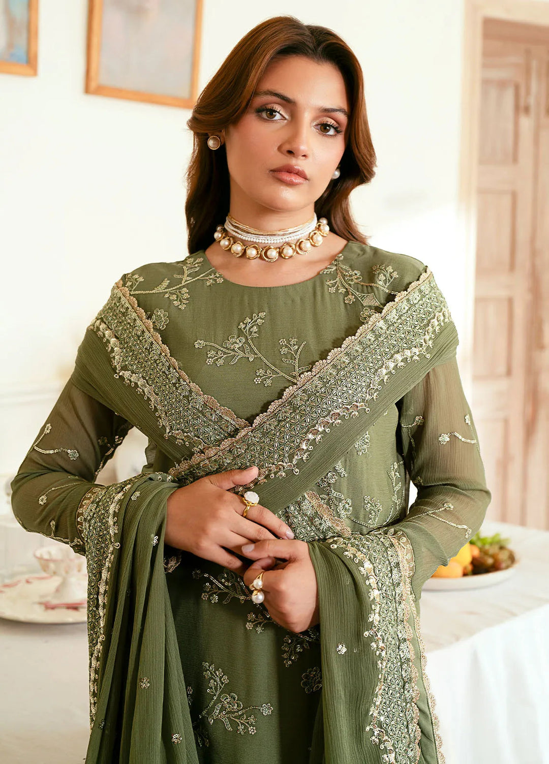 Elinor by Sahane Embroidered Chiffon Suits Unstitched 3 Piece SNE24EL EL-1801 Vianna - Formal Collection