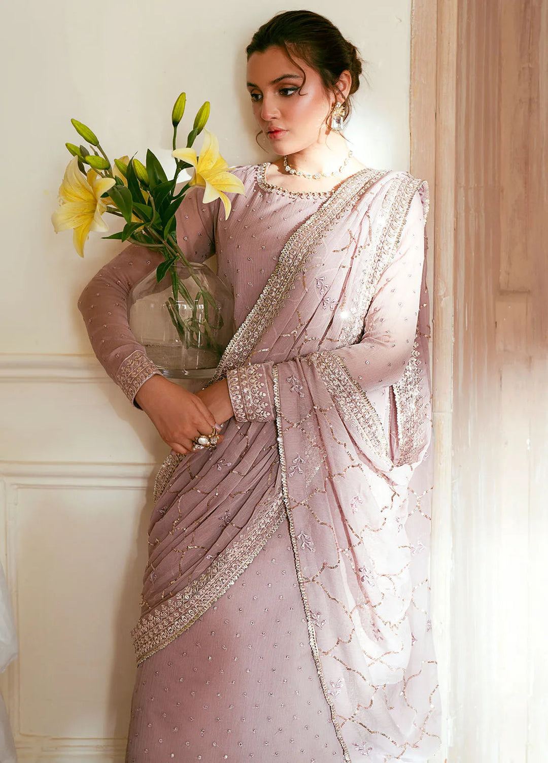 Elinor by Sahane Embroidered Chiffon Suits Unstitched 3 Piece SNE24EL EL-1802 Elora - Formal Collection