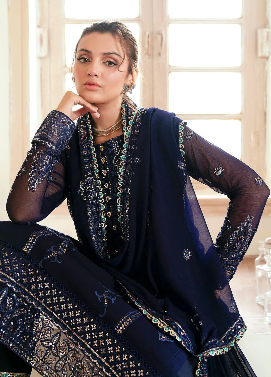 Elinor by Sahane Embroidered Chiffon Suits Unstitched 3 Piece SNE24EL EL-1803 Aveline - Formal Collection