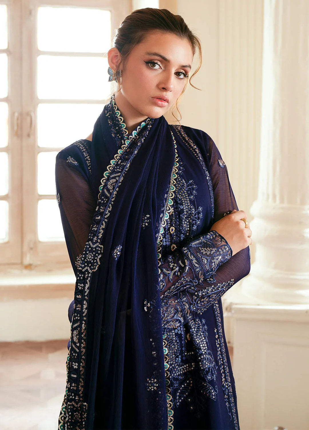 Elinor by Sahane Embroidered Chiffon Suits Unstitched 3 Piece SNE24EL EL-1803 Aveline - Formal Collection
