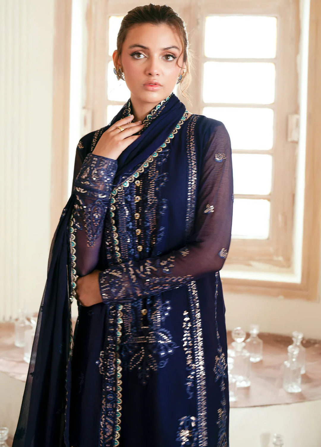 Elinor by Sahane Embroidered Chiffon Suits Unstitched 3 Piece SNE24EL EL-1803 Aveline - Formal Collection