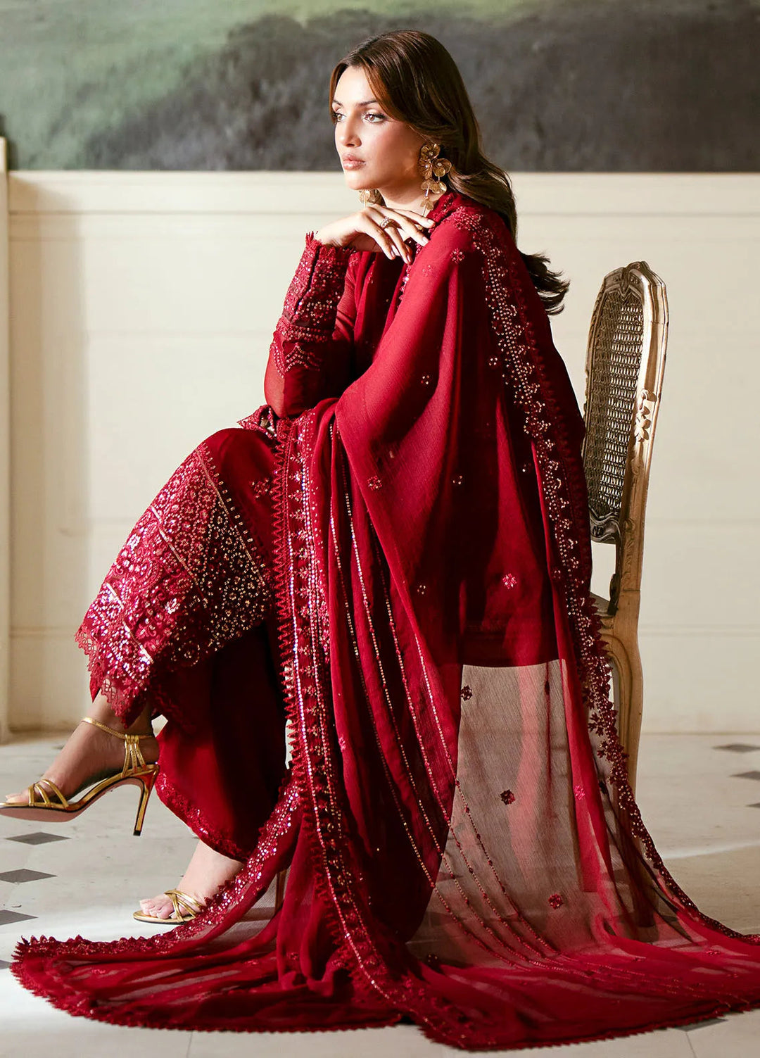 Elinor by Sahane Embroidered Chiffon Suits Unstitched 3 Piece SNE24EL EL-1804 Roselyn - Formal Collection