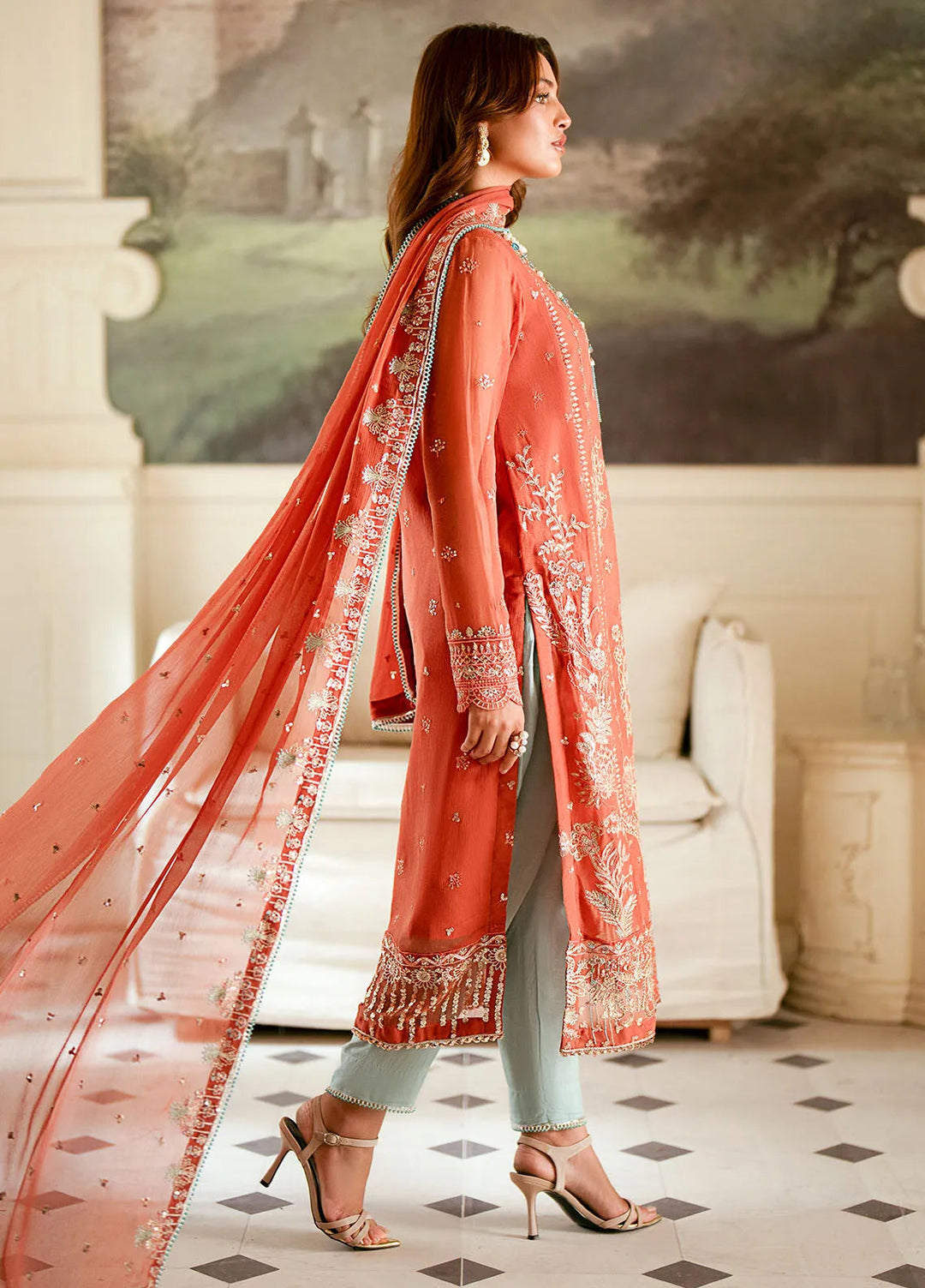 Elinor by Sahane Embroidered Chiffon Suits Unstitched 3 Piece SNE24EL EL-1806 Aragon - Formal Collection