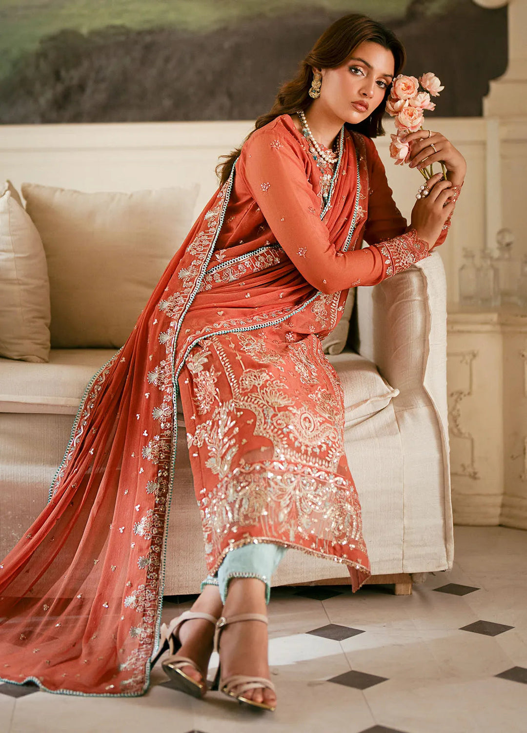 Elinor by Sahane Embroidered Chiffon Suits Unstitched 3 Piece SNE24EL EL-1806 Aragon - Formal Collection