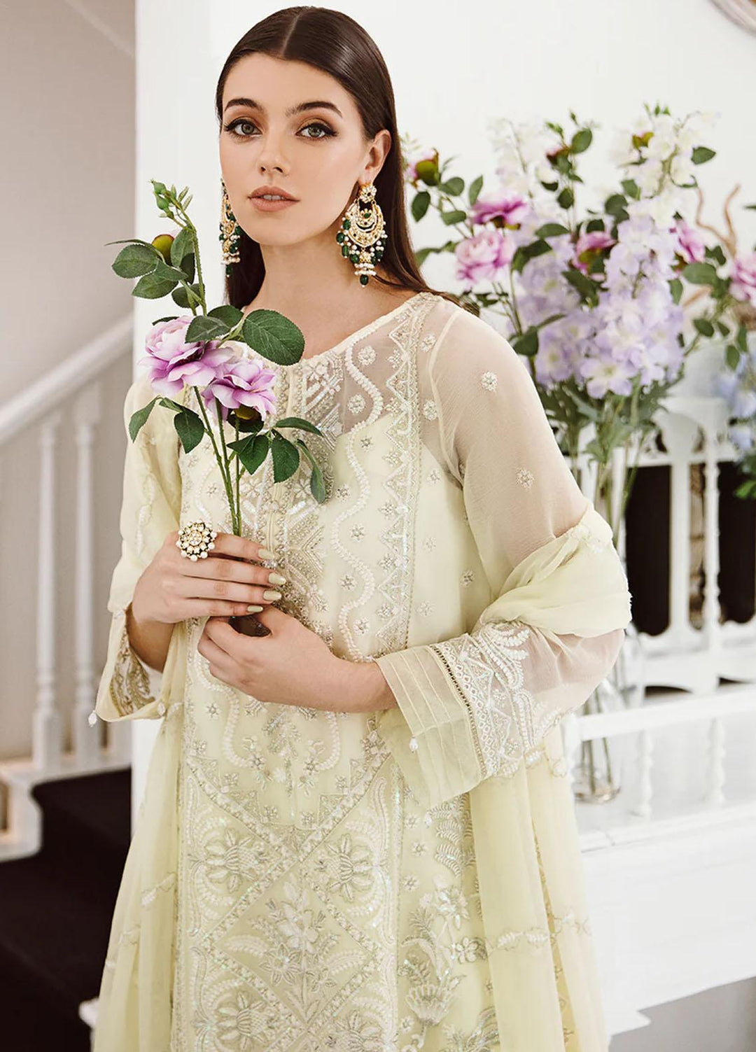 Ella By Saad Shaikh Embroidered Chiffon Suits Unstitched 4 Piece SSK23E DSG004 - Luxury Collection
