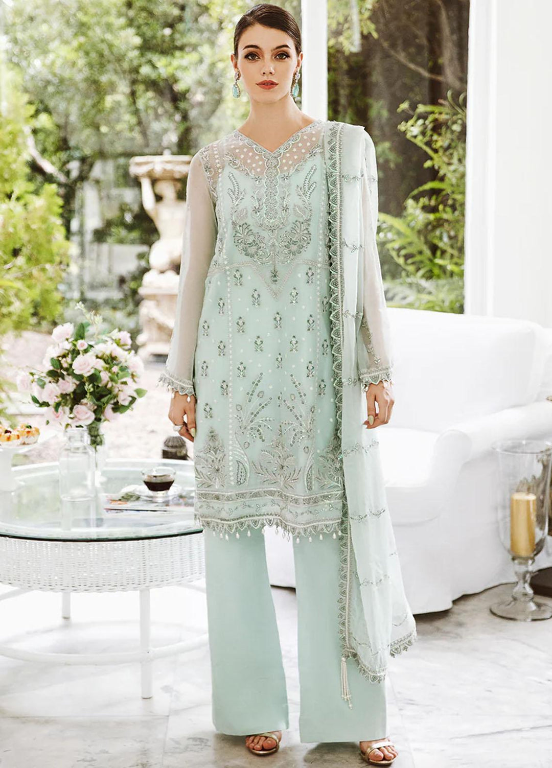 Ella By Saad Shaikh Embroidered Chiffon Suits Unstitched 4 Piece SSK23E DSG007 - Luxury Collection