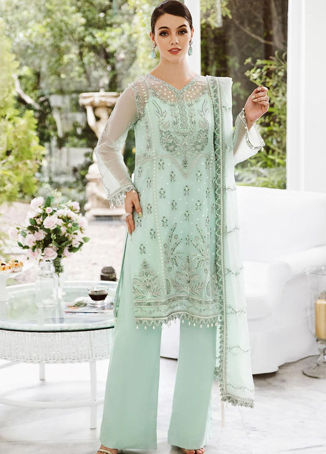 Ella By Saad Shaikh Embroidered Chiffon Suits Unstitched 4 Piece SSK23E DSG007 - Luxury Collection
