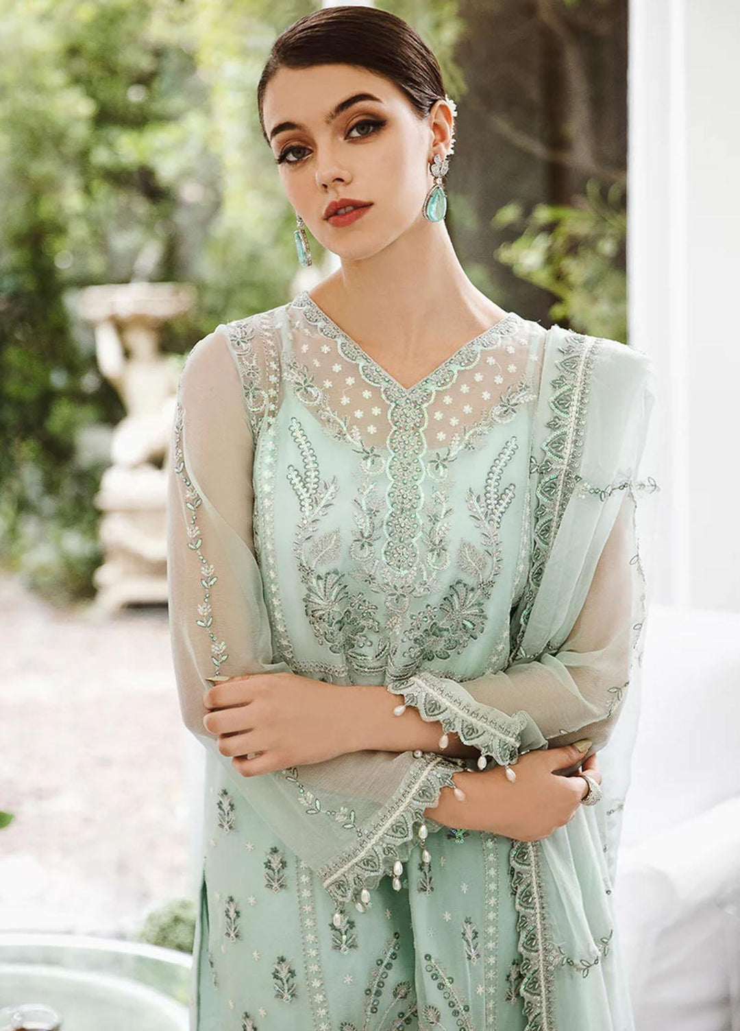 Ella By Saad Shaikh Embroidered Chiffon Suits Unstitched 4 Piece SSK23E DSG007 - Luxury Collection