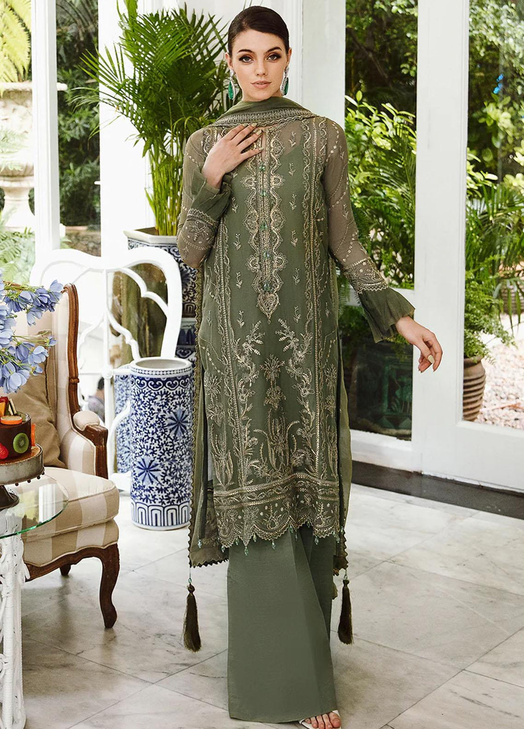 Ella By Saad Shaikh Embroidered Chiffon Suits Unstitched 4 Piece SSK23E DSG008 - Luxury Collection