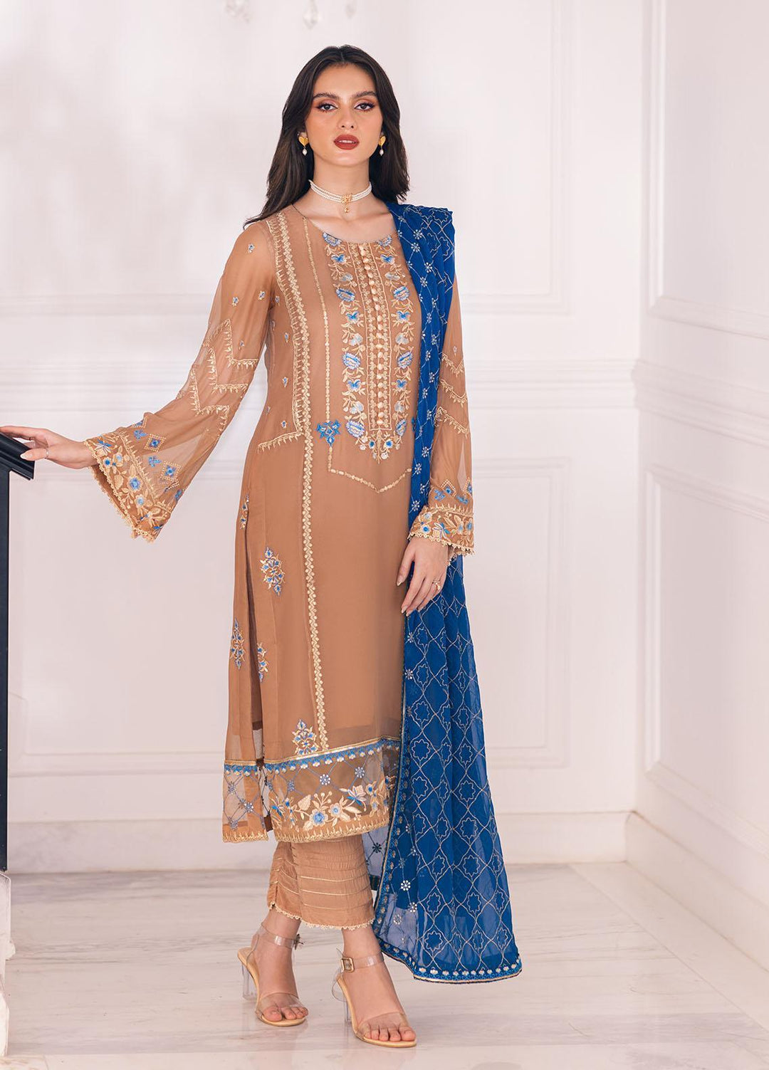 Ella By Sahane Embroidered Chiffon Suits Unstitched 3 Piece SNE23EL SAH-1002 Ivy - Formal Collection