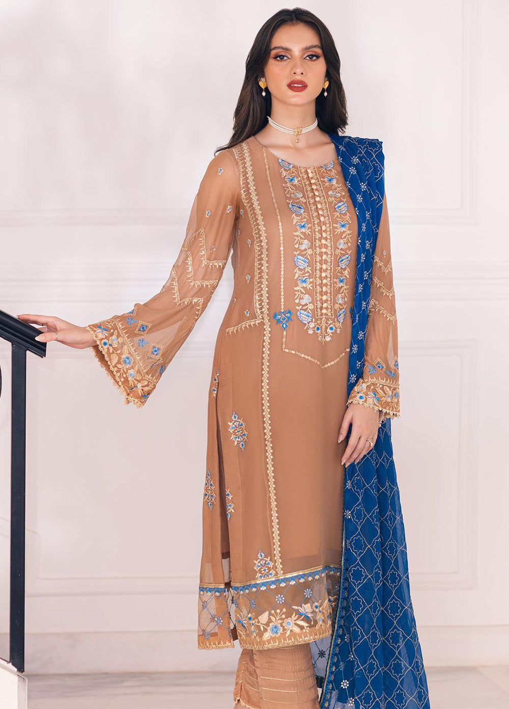 Sahane Pret Embroidered Chiffon 3 Piece Suit SNE23EP SAH-1002 Ivy