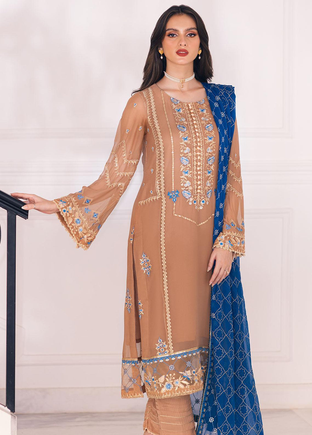 Sahane Pret Embroidered Chiffon 3 Piece Suit SNE23EP SAH-1002 Ivy