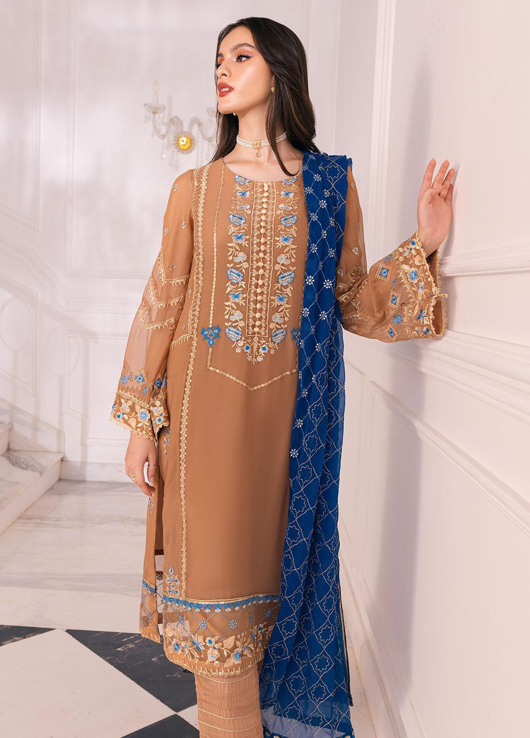 Sahane Pret Embroidered Chiffon 3 Piece Suit SNE23EP SAH-1002 Ivy