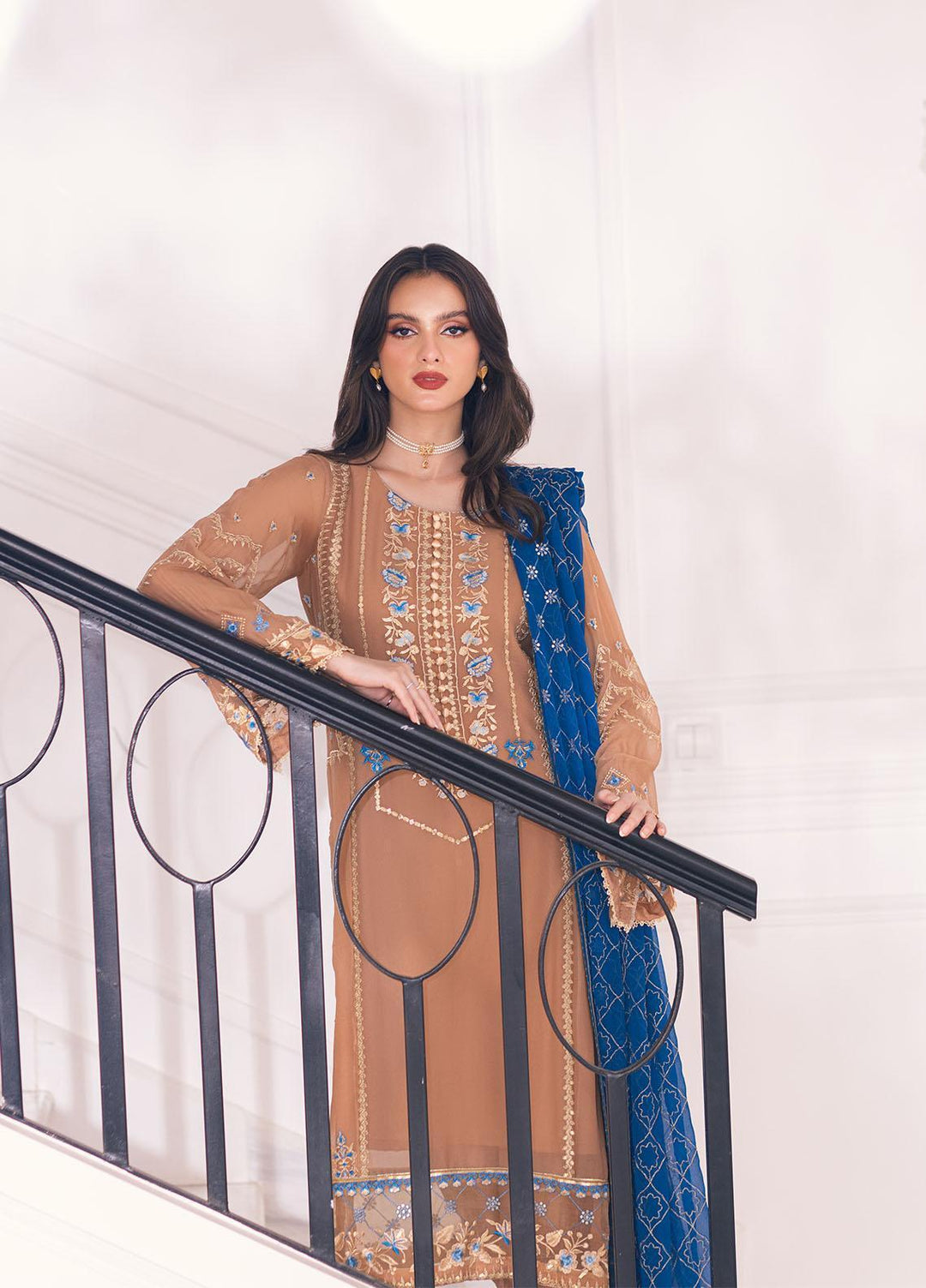 Ella By Sahane Embroidered Chiffon Suits Unstitched 3 Piece SNE23EL SAH-1002 Ivy - Formal Collection