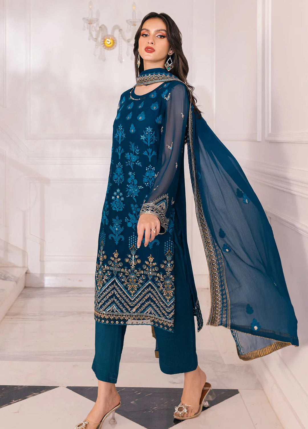 Ella By Sahane Embroidered Chiffon Suits Unstitched 3 Piece SNE23EL SAH-1003 Genevieve - Formal Collection