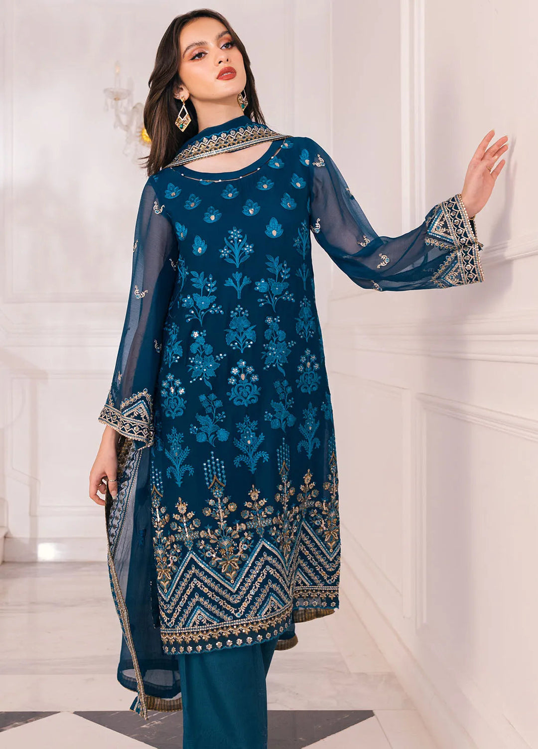 Ella By Sahane Embroidered Chiffon Suits Unstitched 3 Piece SNE23EL SAH-1003 Genevieve - Formal Collection