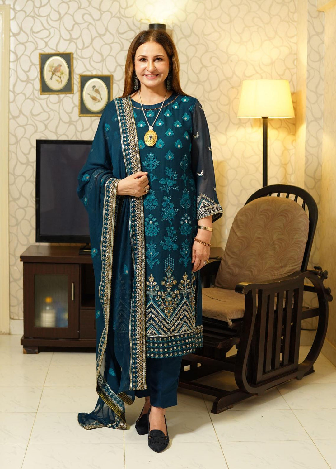 Ella By Sahane Embroidered Chiffon Suits Unstitched 3 Piece SNE23EL SAH-1003 Genevieve - Formal Collection