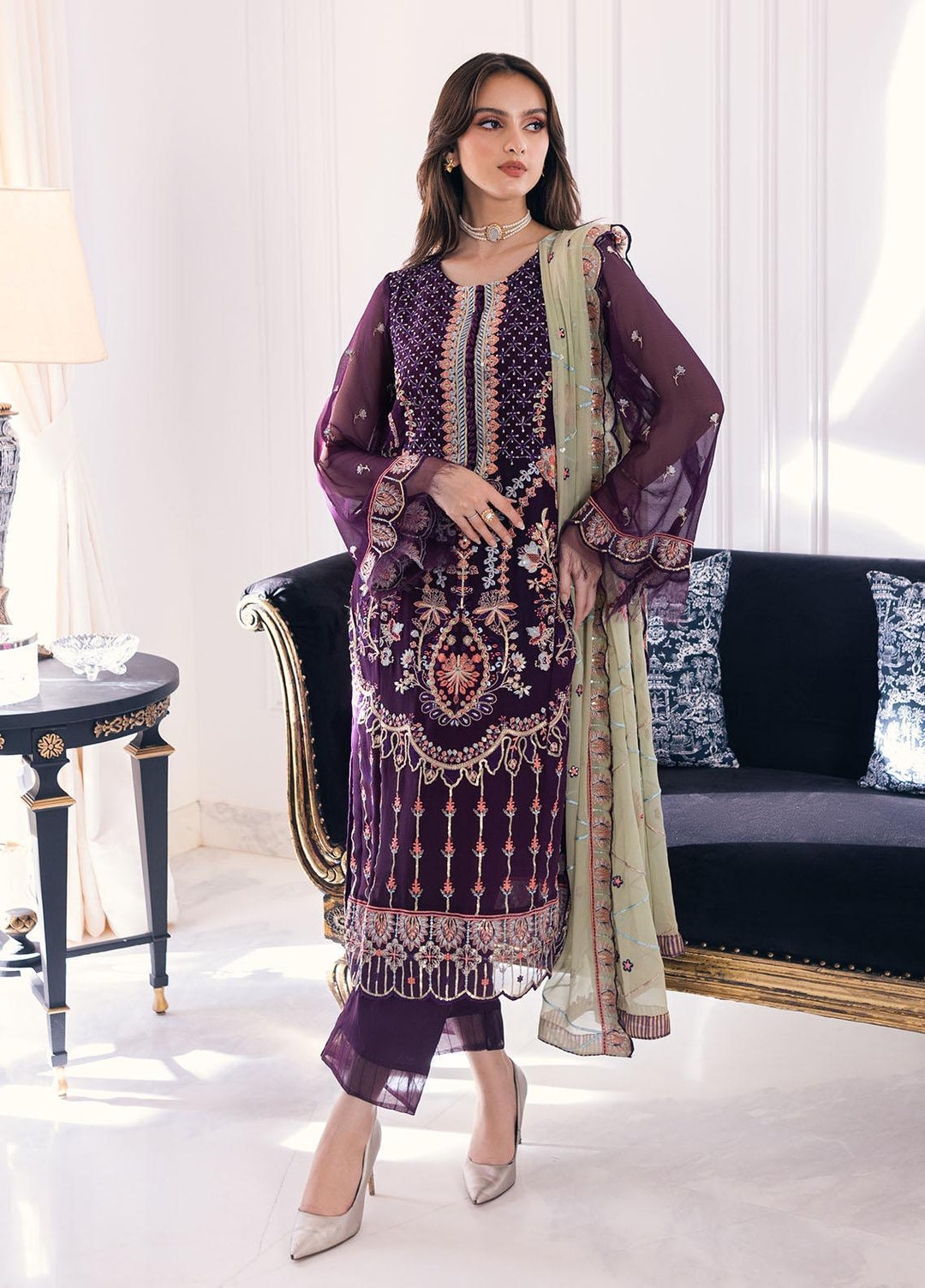Sahane Pret Embroidered Chiffon 3 Piece Suit SNE23EP D-1004