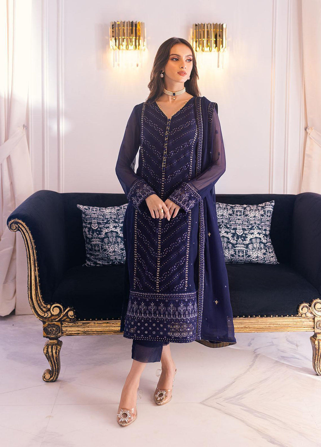 Ella By Sahane Embroidered Chiffon Suits Unstitched 3 Piece SNE23EL SAH-1010 Leila - Formal Collection