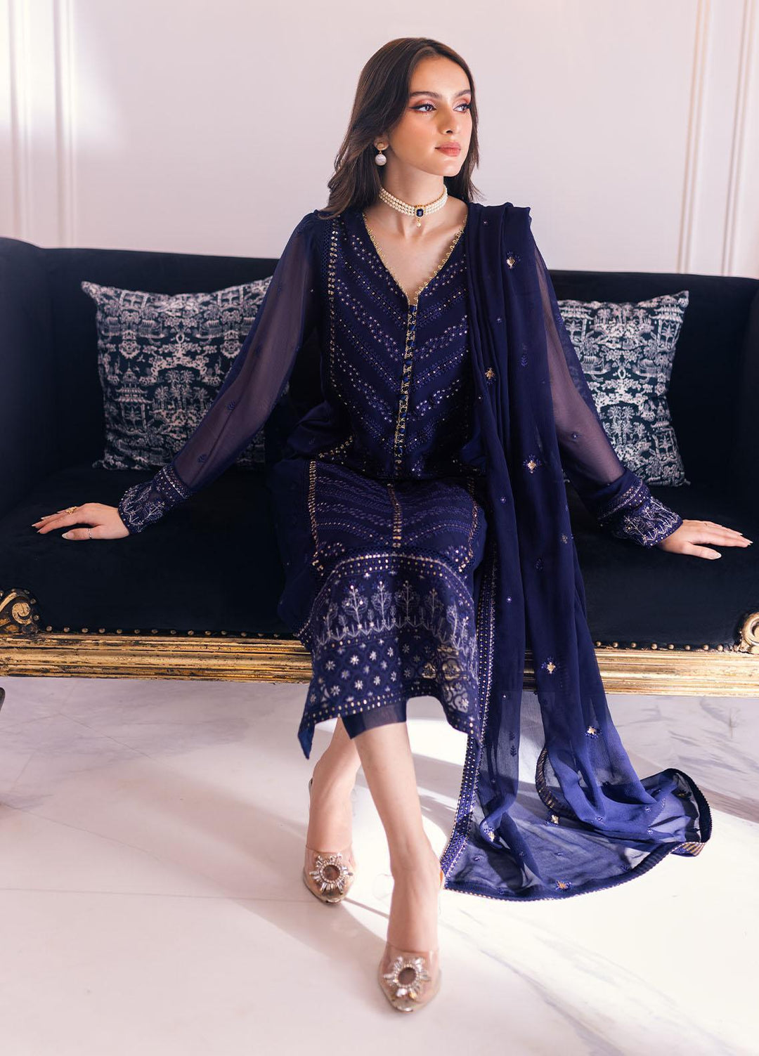 Ella By Sahane Embroidered Chiffon Suits Unstitched 3 Piece SNE23EL SAH-1010 Leila - Formal Collection