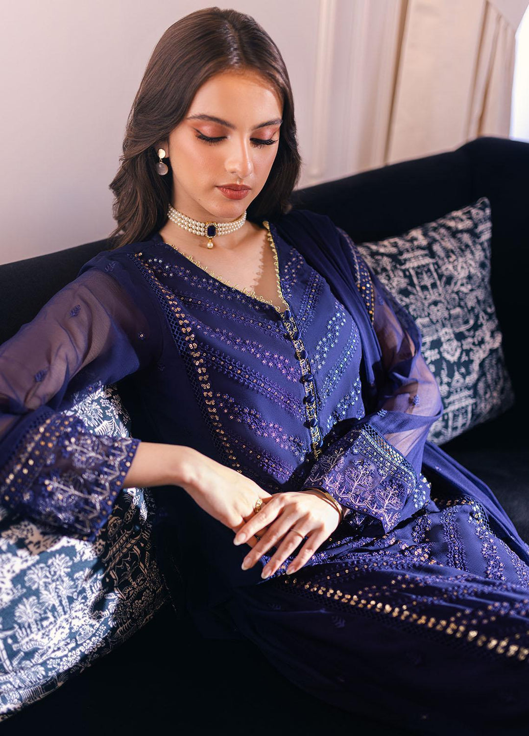 Sahane Pret Embroidered Chiffon 3 Piece Suit D-1010 Leila