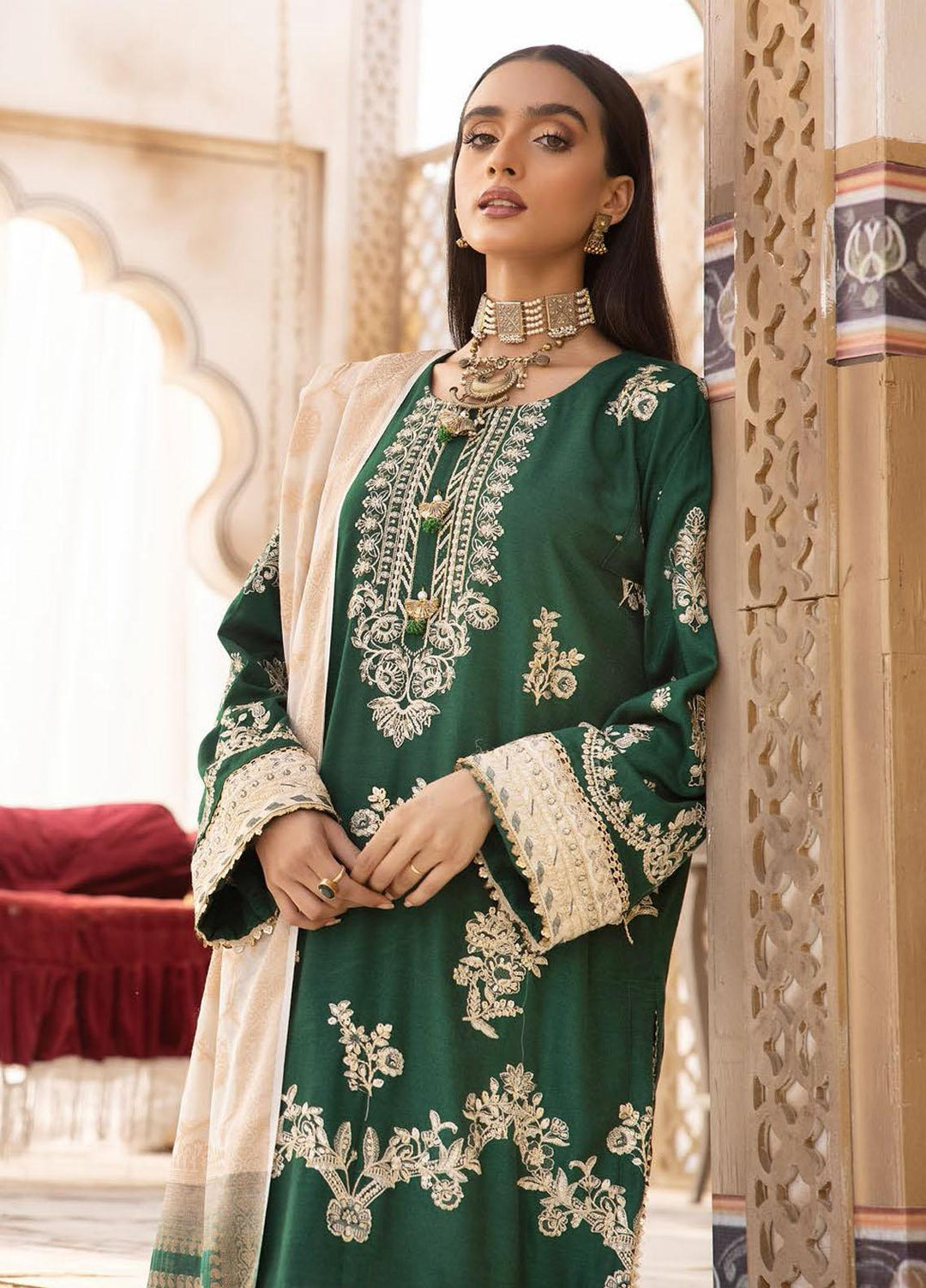 Elma by Riaz Arts Embroidered Leather Peach Suits Unstitched 3 Piece RA22ELP D-01 - Winter Collection