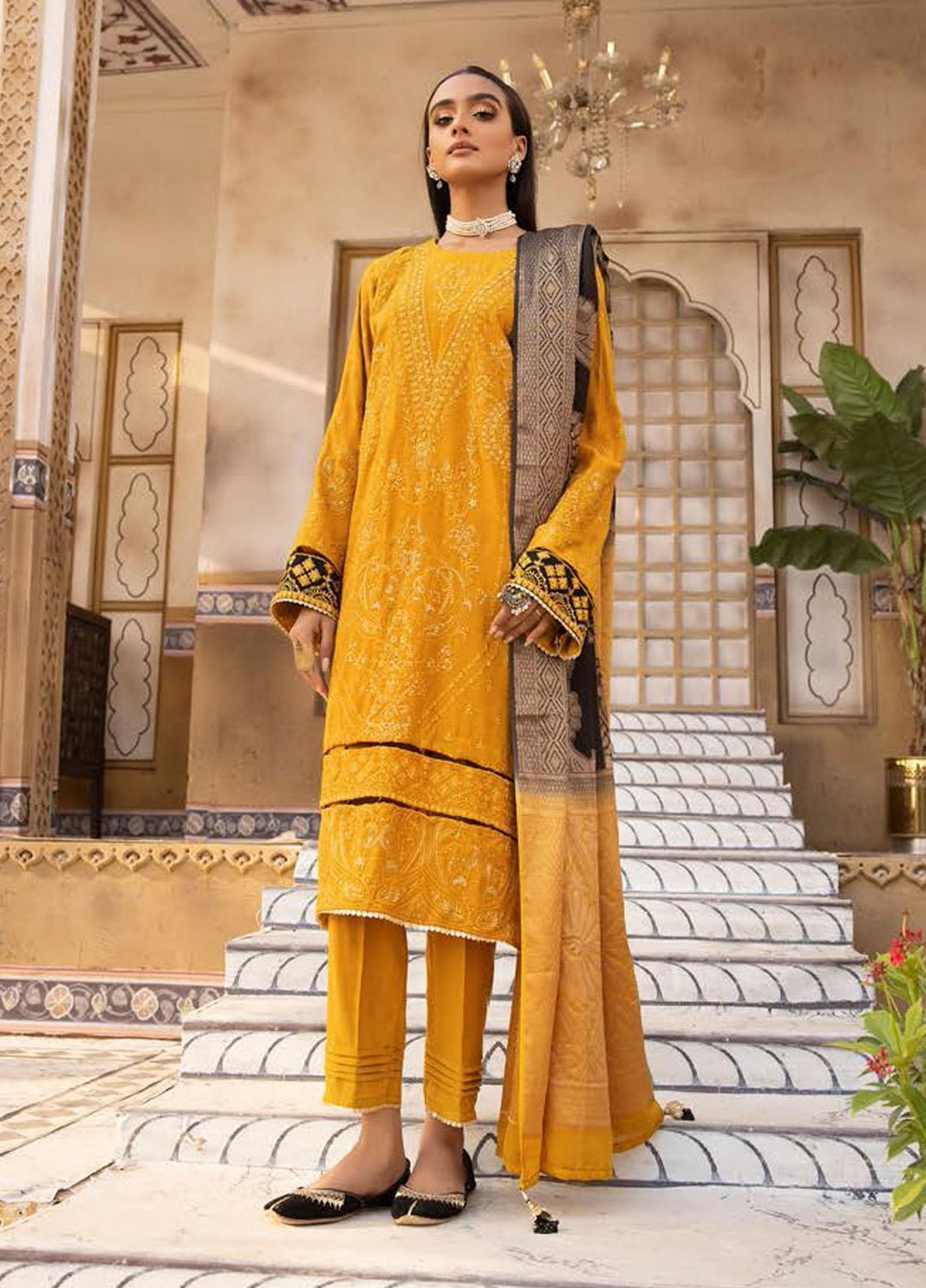 Elma by Riaz Arts Embroidered Leather Peach Suits Unstitched 3 Piece RA22ELP D-02 - Winter Collection