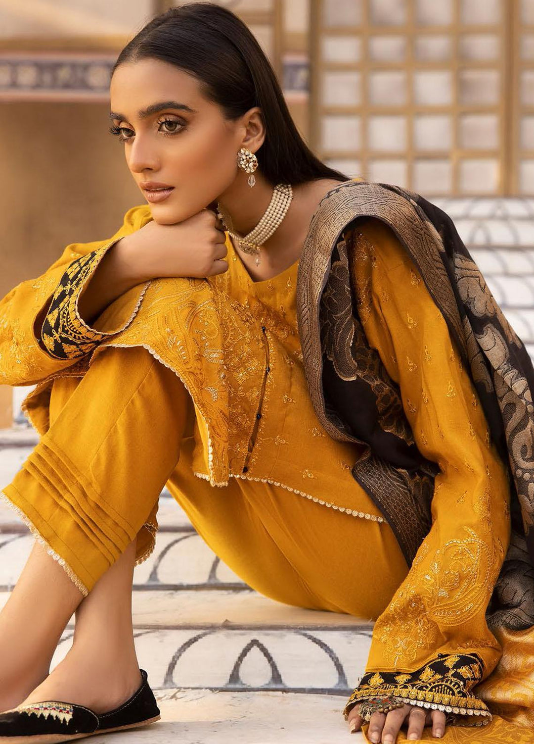 Elma by Riaz Arts Embroidered Leather Peach Suits Unstitched 3 Piece RA22ELP D-02 - Winter Collection