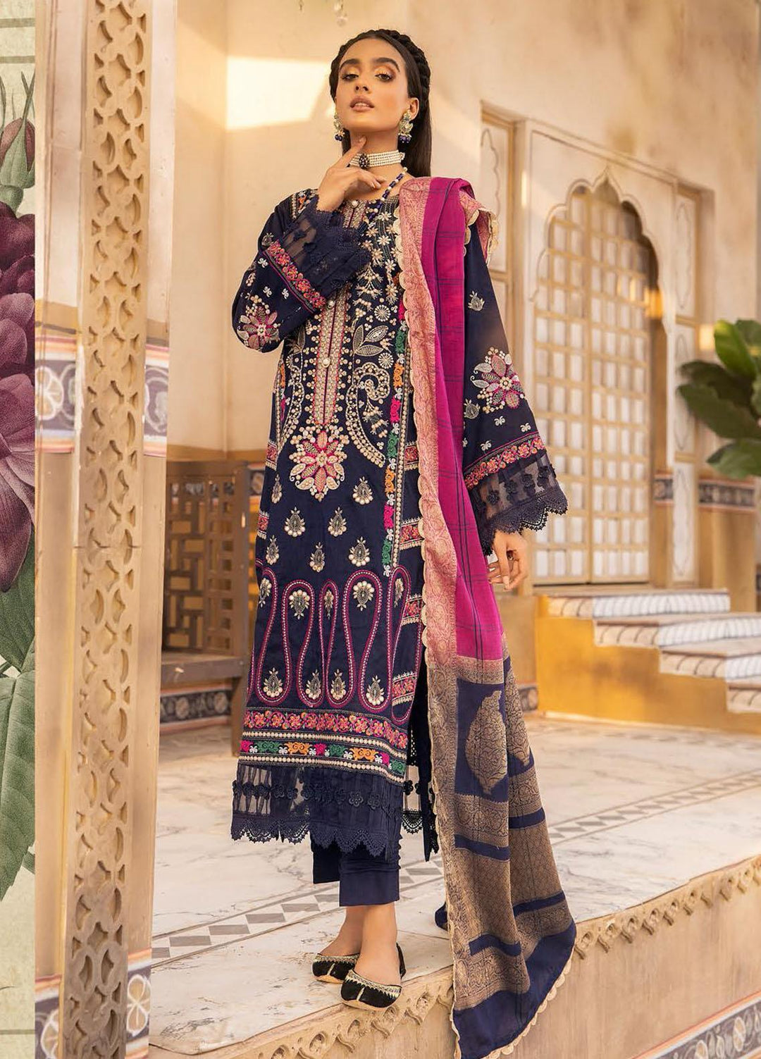 Elma by Riaz Arts Embroidered Leather Peach Suits Unstitched 3 Piece RA22ELP D-03 - Winter Collection