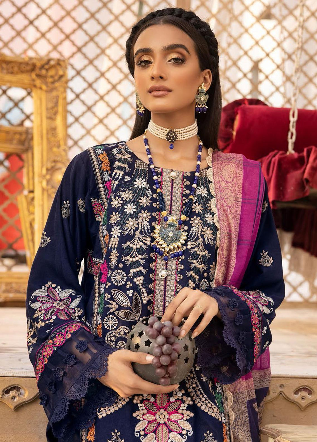 Elma by Riaz Arts Embroidered Leather Peach Suits Unstitched 3 Piece RA22ELP D-03 - Winter Collection