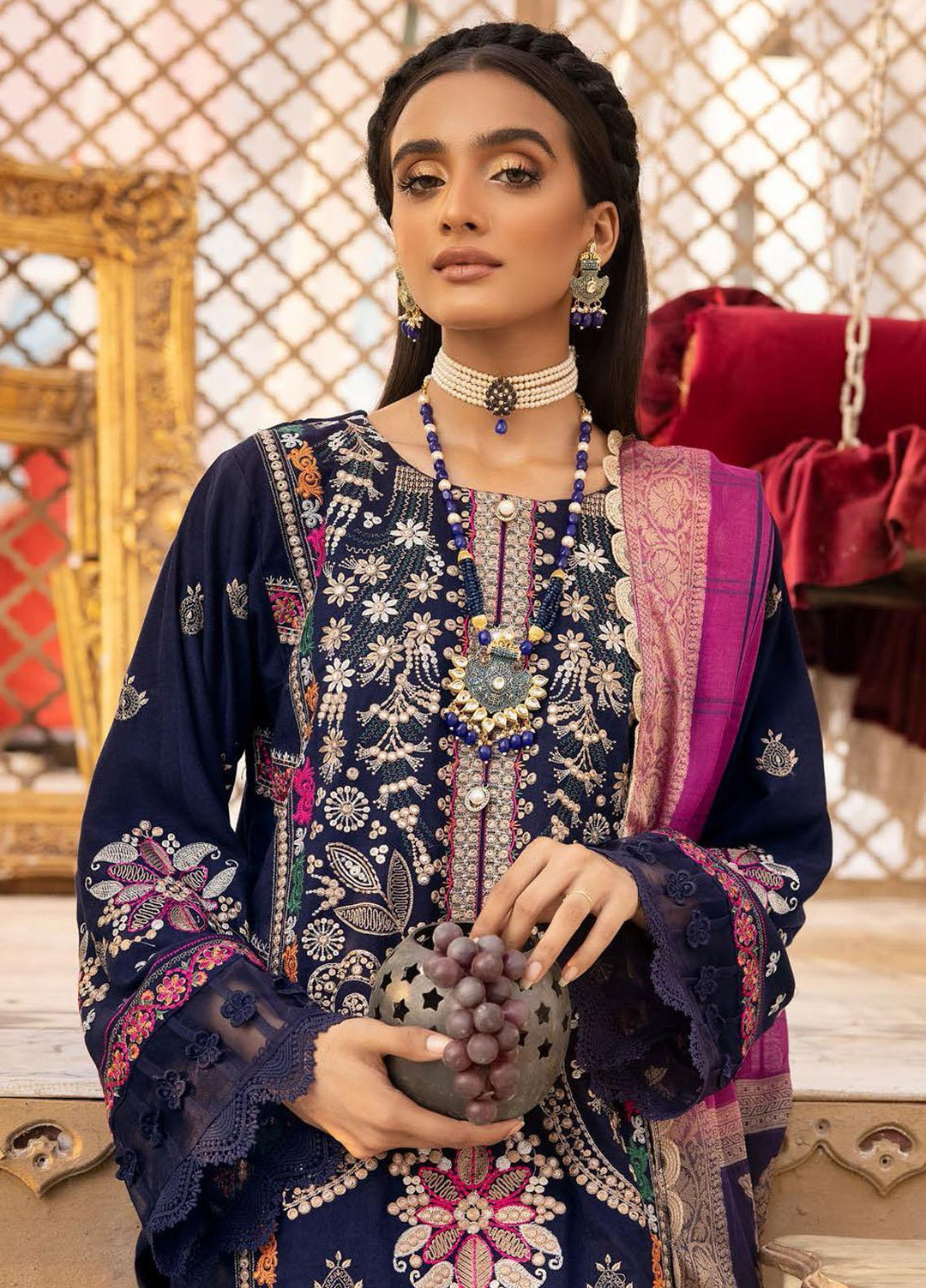 Elma by Riaz Arts Embroidered Leather Peach Suits Unstitched 3 Piece RA22ELP D-03 - Winter Collection