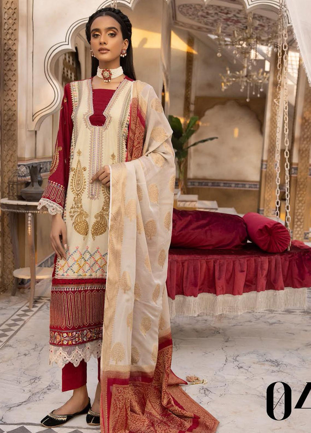 Elma by Riaz Arts Embroidered Leather Peach Suits Unstitched 3 Piece RA22ELP D-04 - Winter Collection