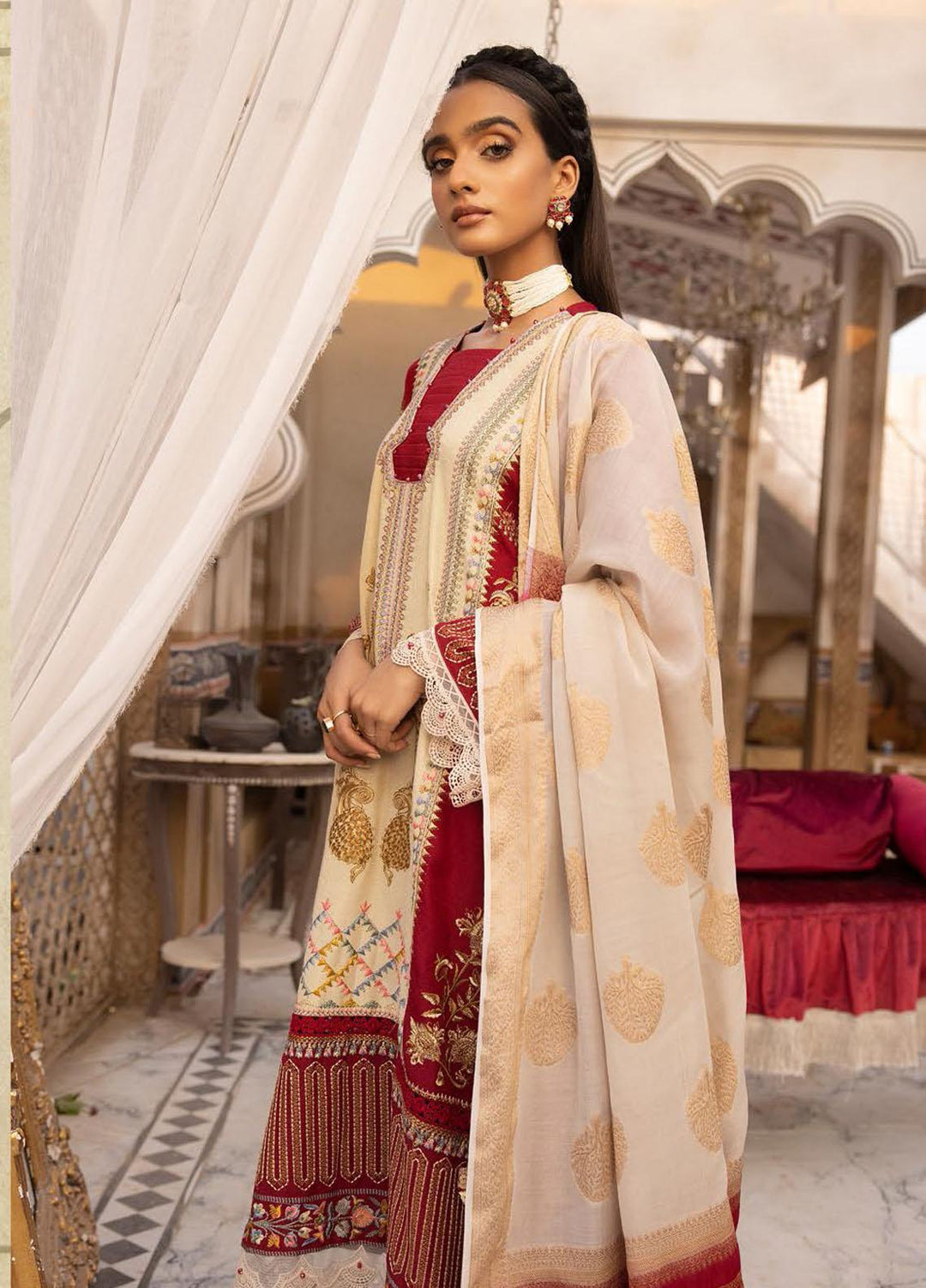 Elma by Riaz Arts Embroidered Leather Peach Suits Unstitched 3 Piece RA22ELP D-04 - Winter Collection