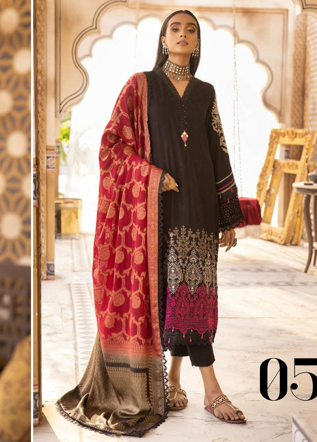 Elma by Riaz Arts Embroidered Leather Peach Suits Unstitched 3 Piece RA22ELP D-05 - Winter Collection
