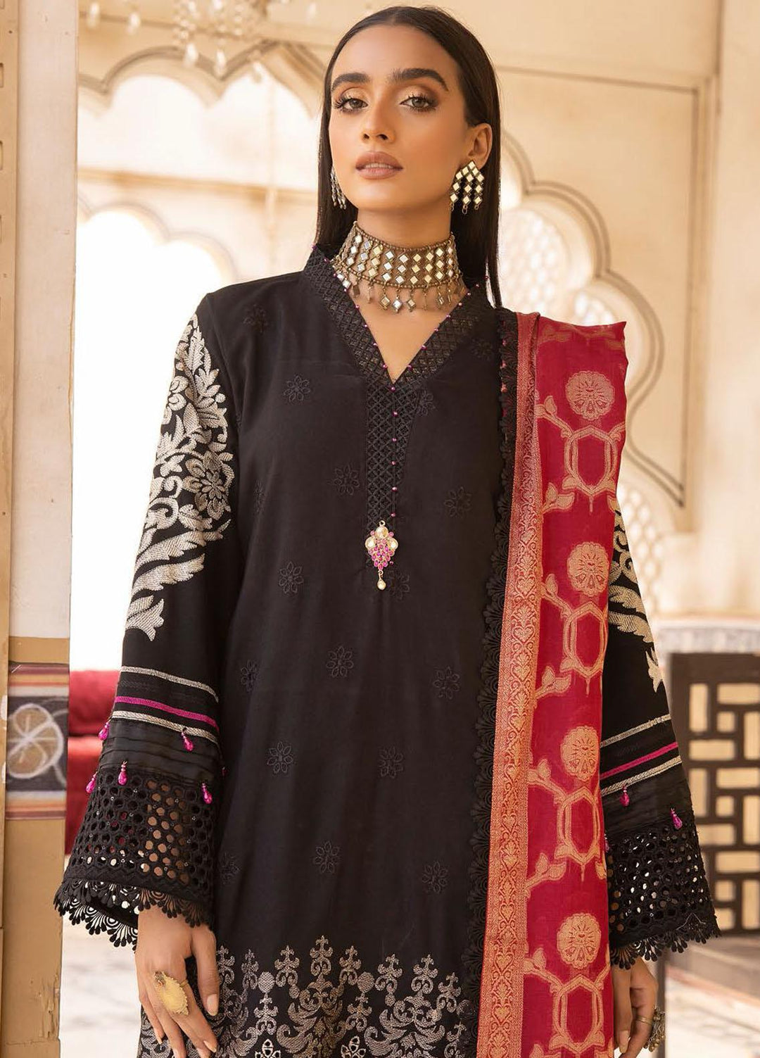 Elma by Riaz Arts Embroidered Leather Peach Suits Unstitched 3 Piece RA22ELP D-05 - Winter Collection