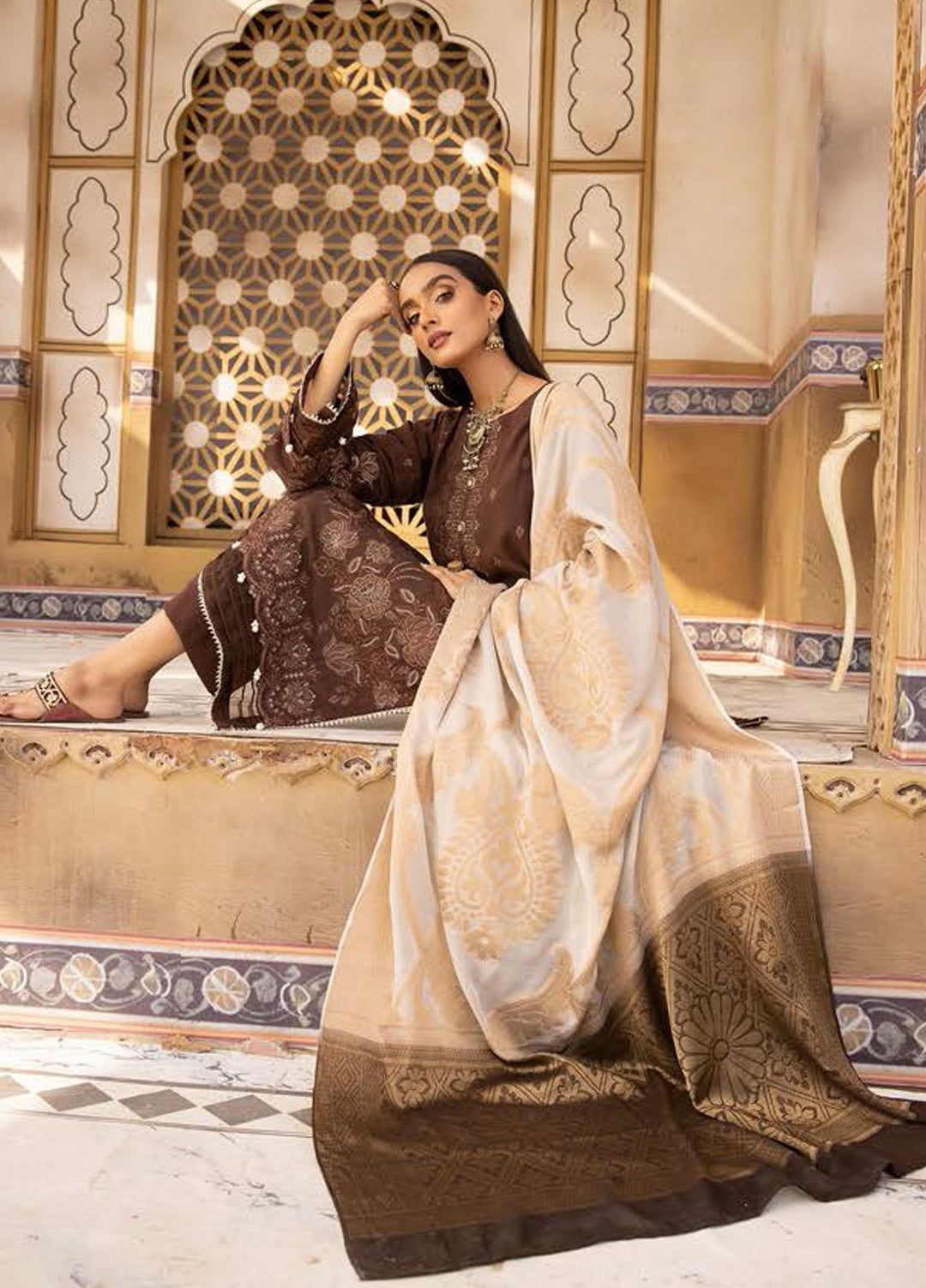 Elma by Riaz Arts Embroidered Leather Peach Suits Unstitched 3 Piece RA22ELP D-06 - Winter Collection