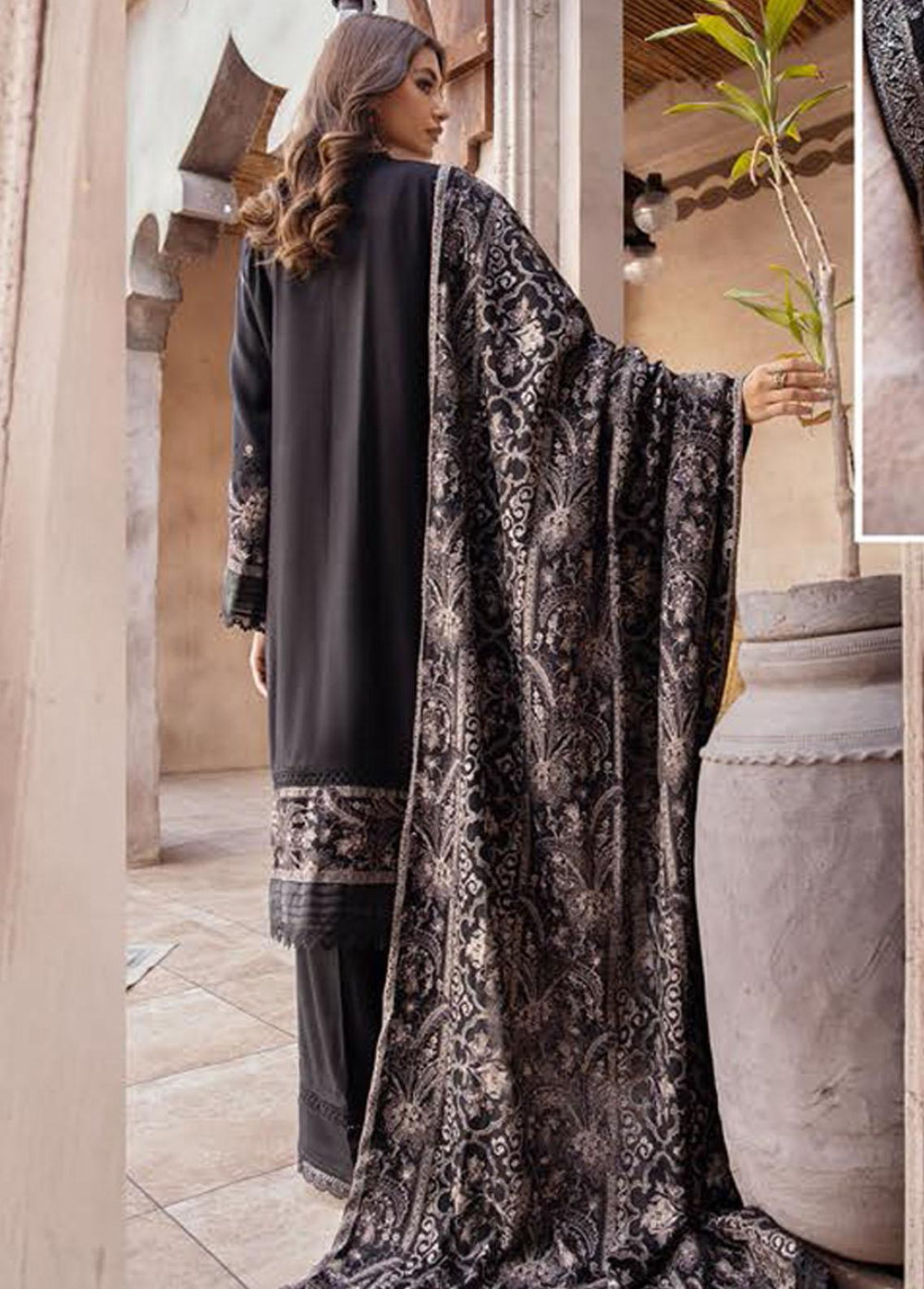 Elma by Riaz Arts Embroidered Leather Peach Suits Unstitched 3 Piece RA22E 01 - Winter Collection